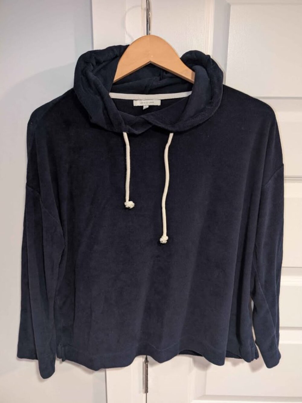 Love & Lore Navy Blue Terry Fleece Cowl Neck Pullover Hoodie - Size Medium